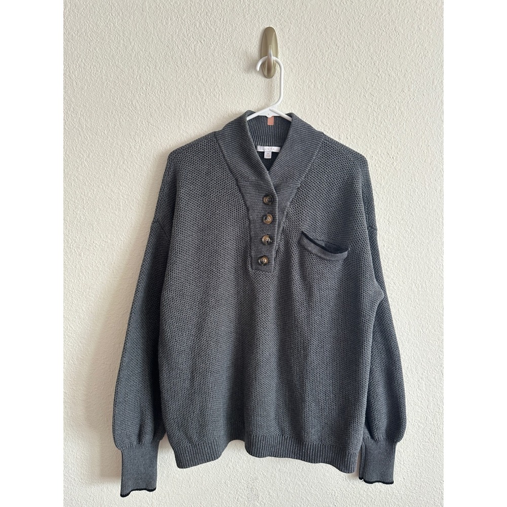 Lunya Charcoal Grey Cottonsilk Pocket Henley Shawl Collar Sweater Quiet Luxury M
